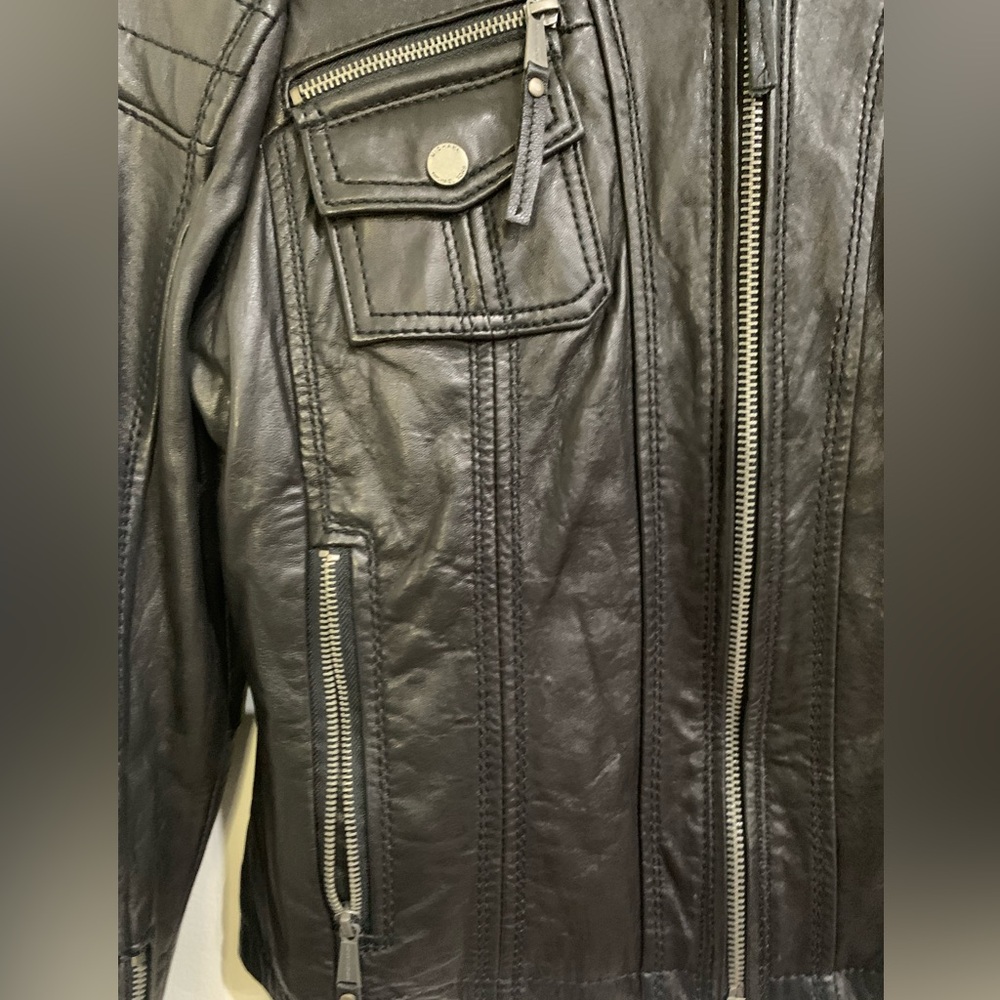 Michael Kors Bomber Biker Motorcycle Genuine Leather Jacket Quilted Trim Size PL - Picture 5 of 16